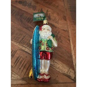 Old World Christmas 40060 Glass Hanging Ornament, Surfer Santa 5.25 Inches NWT